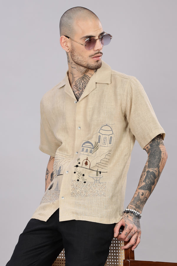 BLENDED LINEN CUBAN SHIRTS HALF SLEEVE