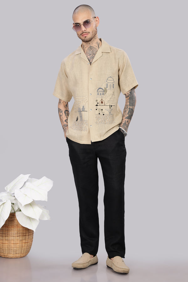 BLENDED LINEN CUBAN SHIRTS HALF SLEEVE