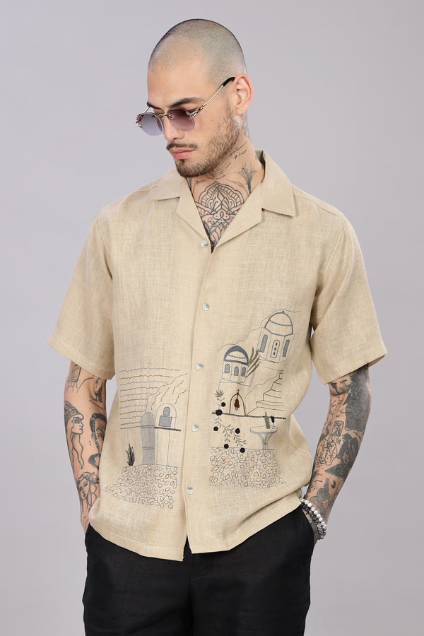 BLENDED LINEN CUBAN SHIRTS HALF SLEEVE