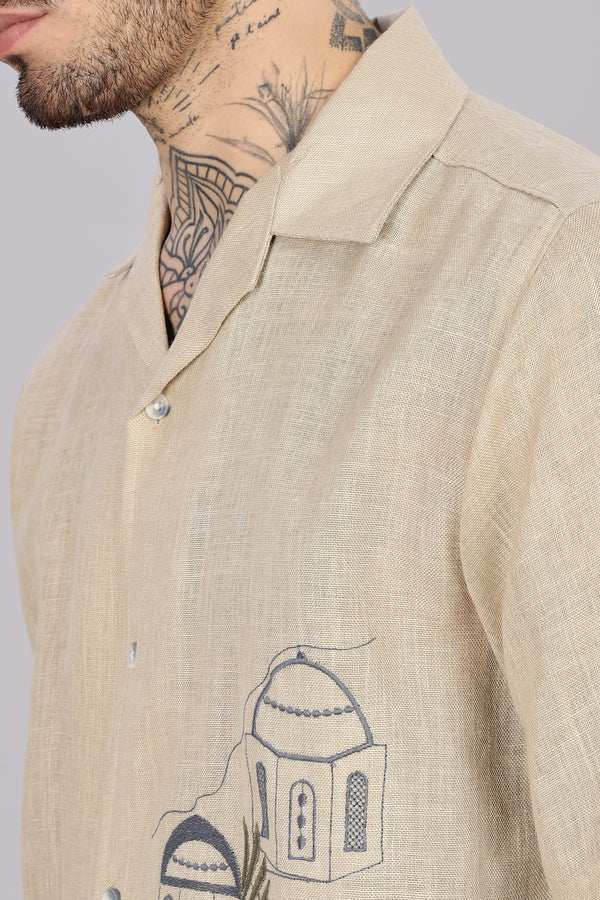 BLENDED LINEN CUBAN SHIRTS HALF SLEEVE