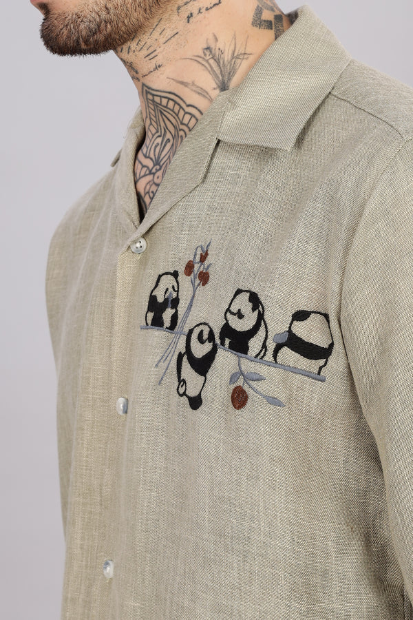 BLENDED LINEN CUBAN SHIRT HALF SLEEVE