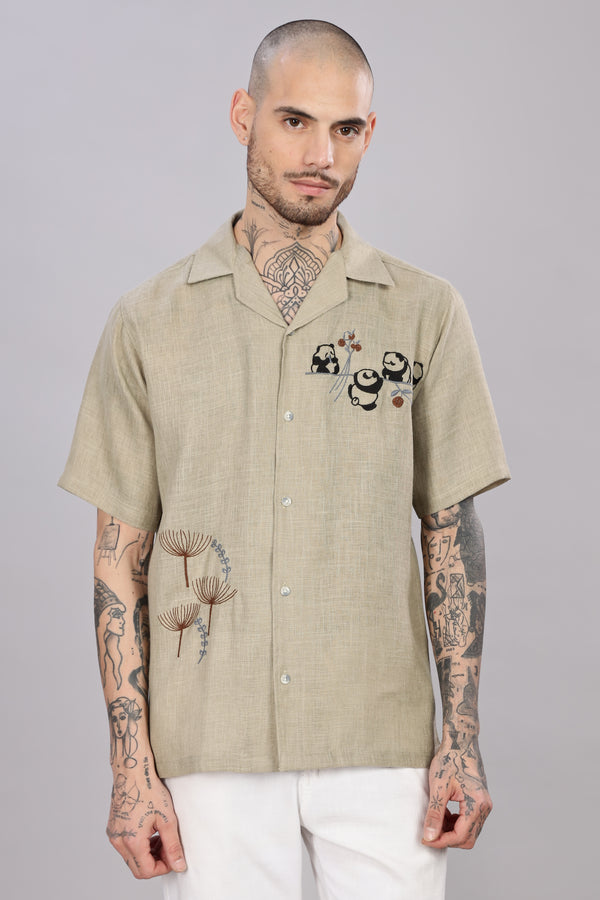 BLENDED LINEN CUBAN SHIRT HALF SLEEVE