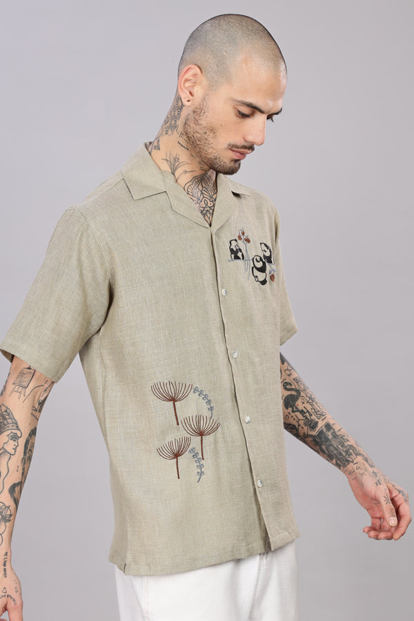 BLENDED LINEN CUBAN SHIRT HALF SLEEVE