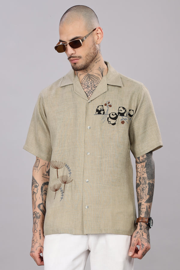 BLENDED LINEN CUBAN SHIRT HALF SLEEVE