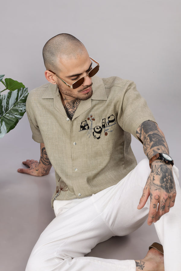 BLENDED LINEN CUBAN SHIRT HALF SLEEVE