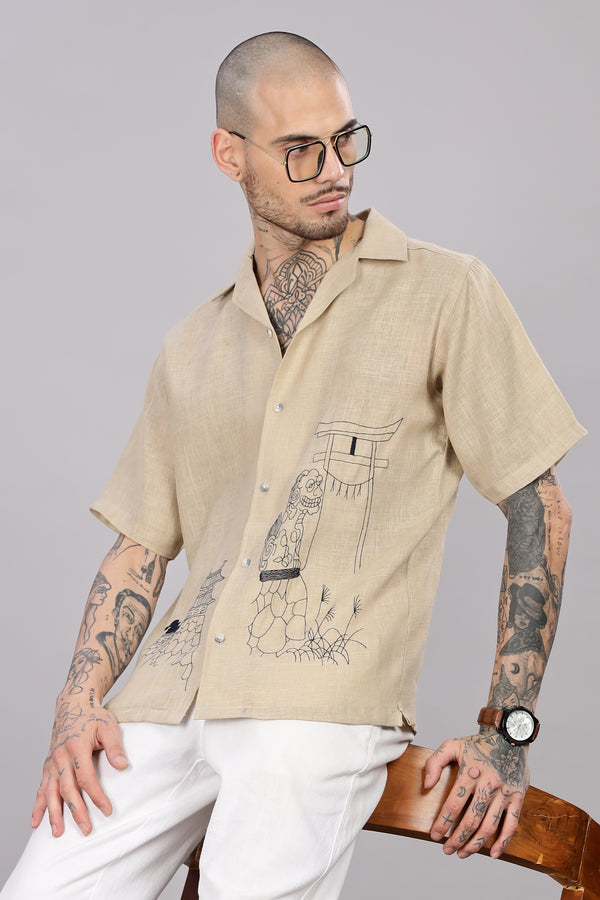 BLENDED LINEN CUBAN SHIRTS HALF SLEEVE