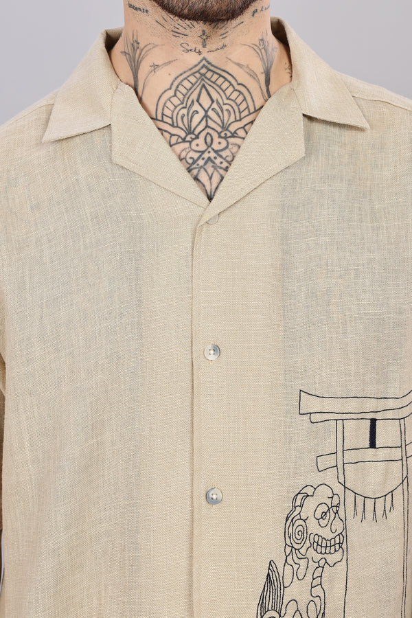 BLENDED LINEN CUBAN SHIRTS HALF SLEEVE