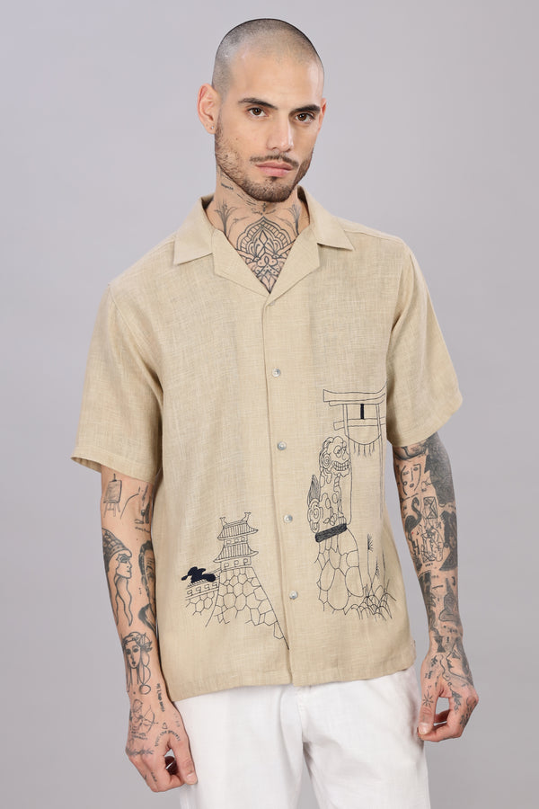 BLENDED LINEN CUBAN SHIRTS HALF SLEEVE