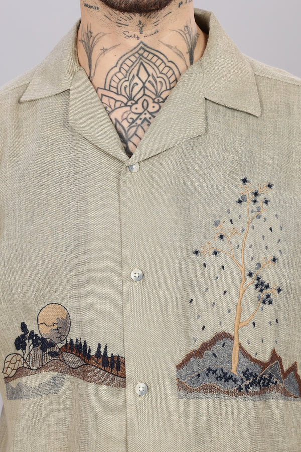 BLENDED LINEN CUBAN SHIRTS HALF SLEEVE