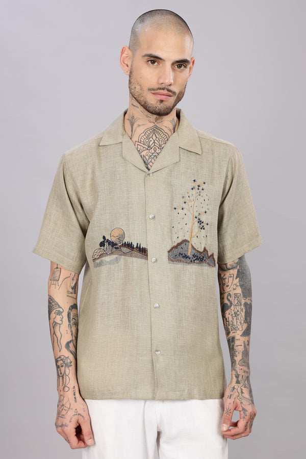 BLENDED LINEN CUBAN SHIRTS HALF SLEEVE
