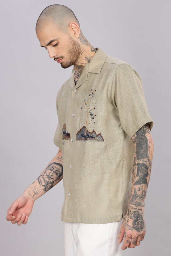 BLENDED LINEN CUBAN SHIRTS HALF SLEEVE
