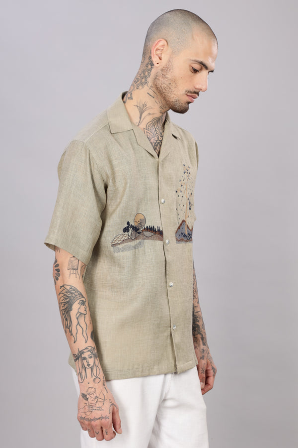 BLENDED LINEN CUBAN SHIRTS HALF SLEEVE