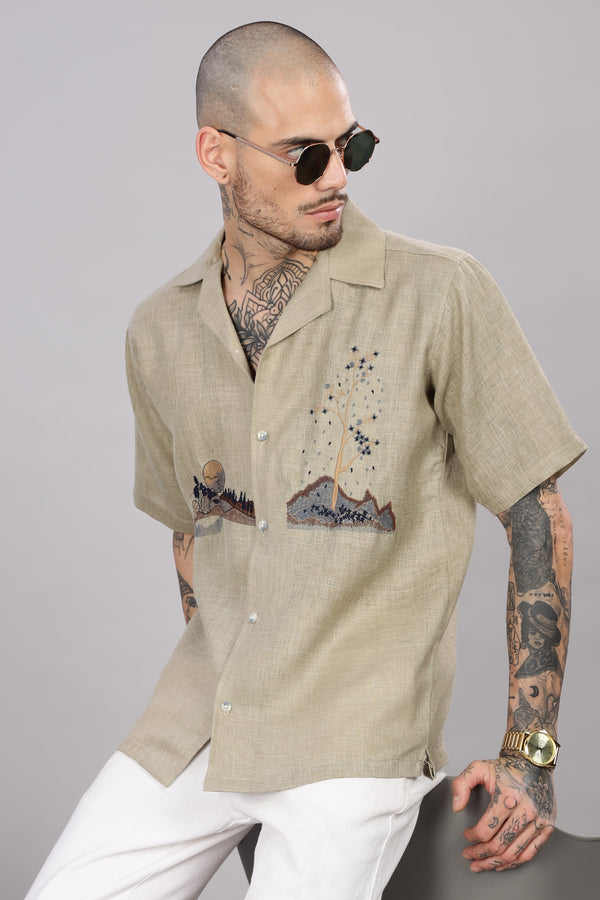 BLENDED LINEN CUBAN SHIRTS HALF SLEEVE