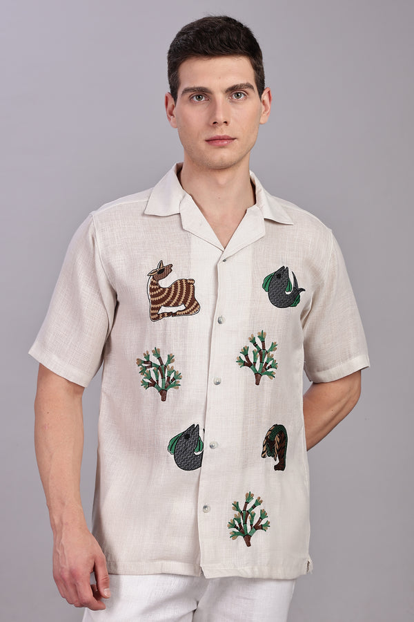 BLENDED LINEN CUBAN SHIRTS HALF SLEEVE