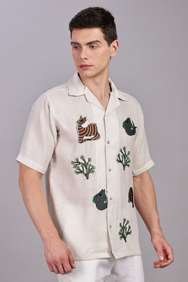 BLENDED LINEN CUBAN SHIRTS HALF SLEEVE