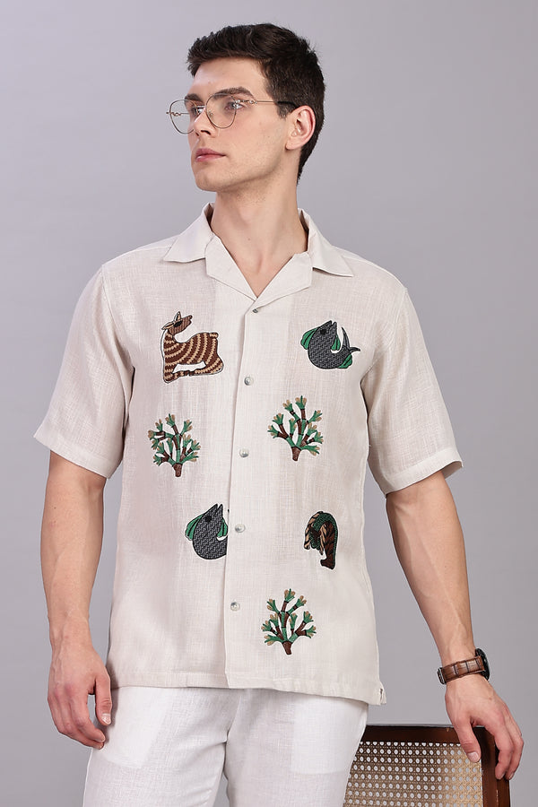 BLENDED LINEN CUBAN SHIRTS HALF SLEEVE