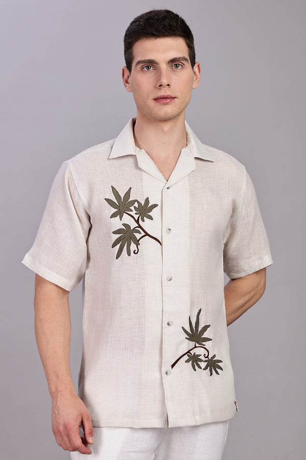 BLENDED LINEN CUBAN SHIRTS HALF SLEEVE