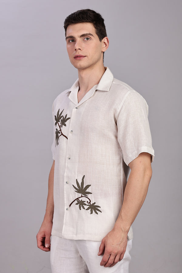 BLENDED LINEN CUBAN SHIRTS HALF SLEEVE