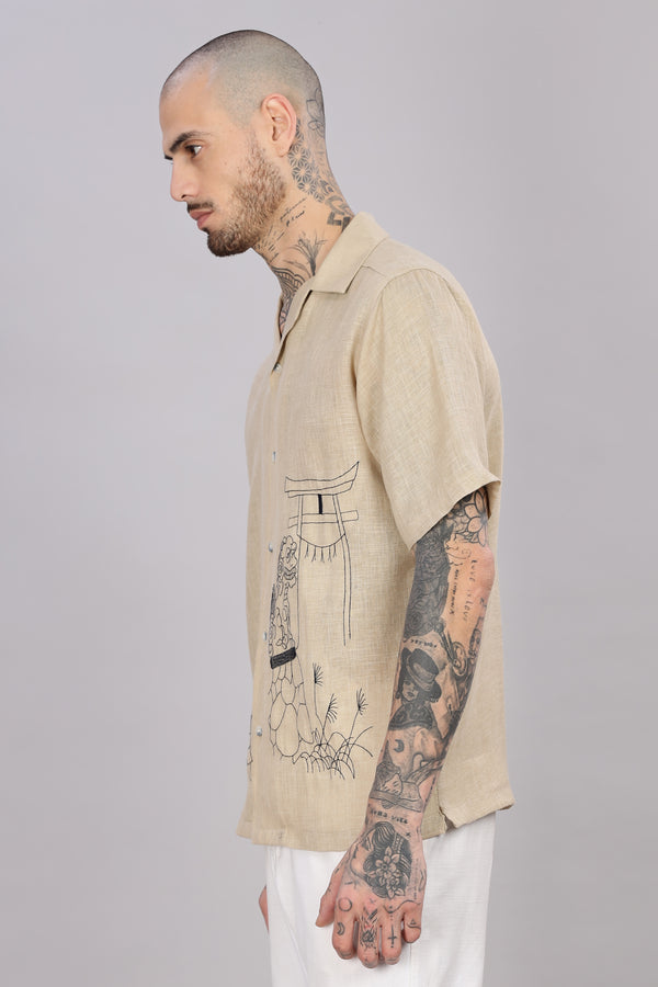 BLENDED LINEN CUBAN SHIRTS HALF SLEEVE